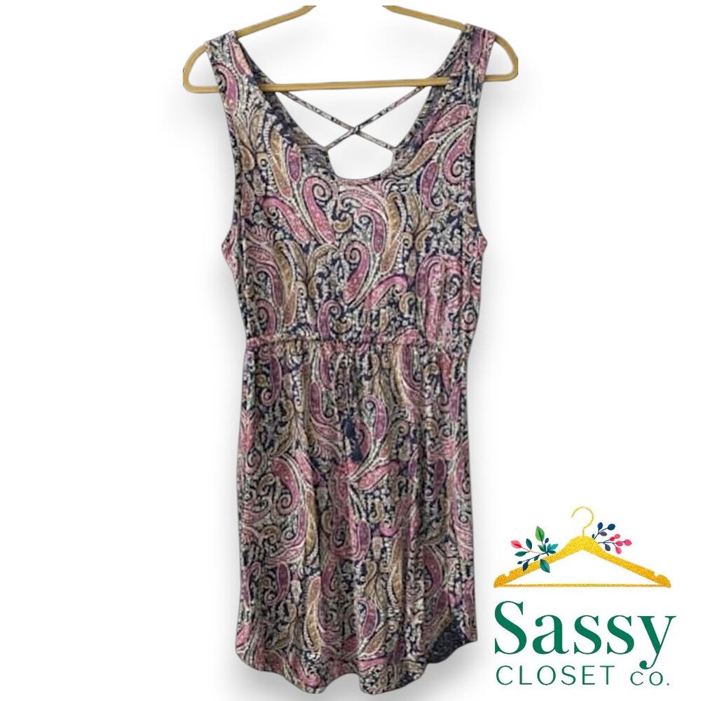 ✨ LUCKY BRAND Linen Blend Paisley Midi Dress M Boho Tassels V-Neck 🌸